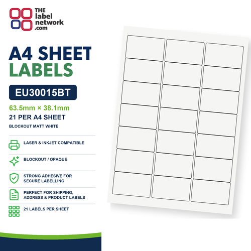 EU30015BT A4 Labels 63.5 x 38.1mm