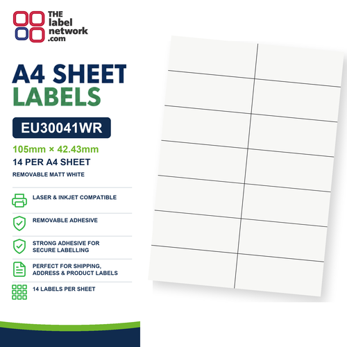 EU30041WR A4 Labels 105 x 42.5mm