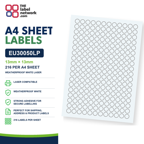 EU30050LP A4 Labels 13mm Circle