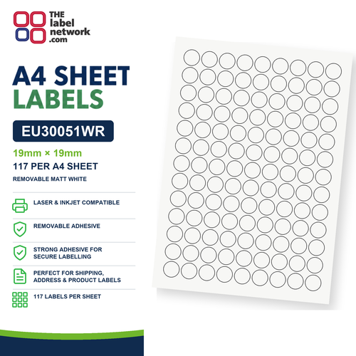 EU30051WR A4 Labels 19mm Circle