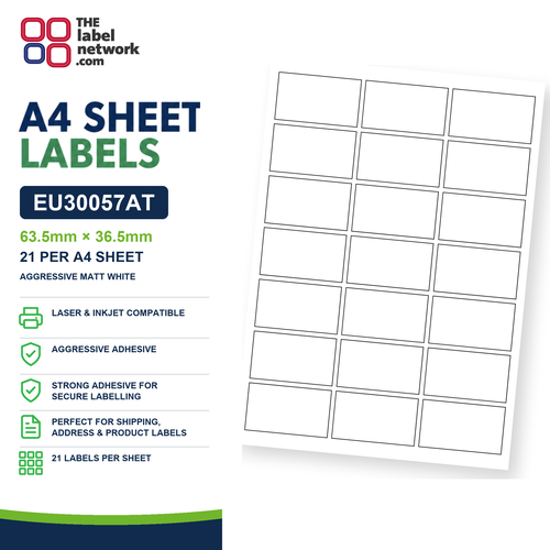 EU30057AT - 63.5mm x 36.5mm - 21 Labels per Sheet - Aggressive Matt White