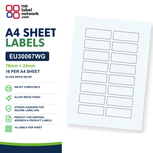 EU30067WG A4 Labels 70 x 24mm