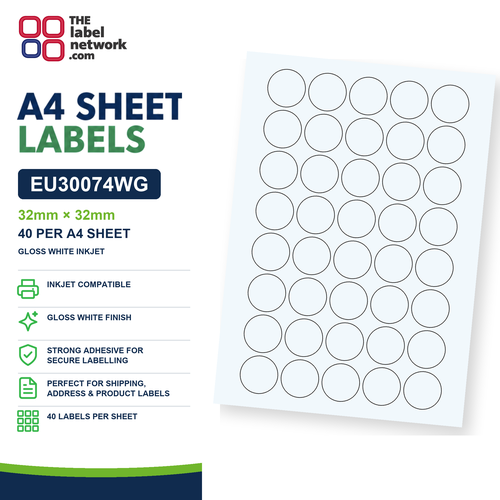 EU30074WG A4 Labels 32mm Circle
