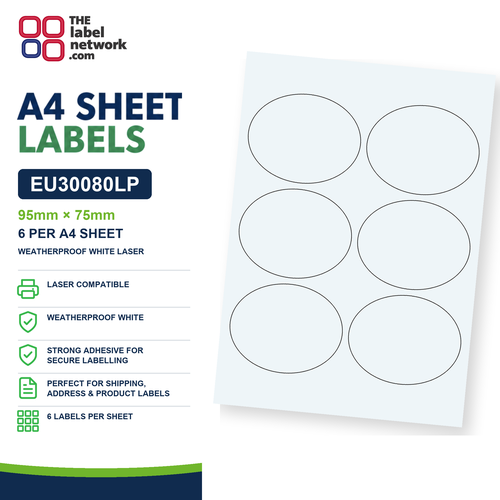 EU30080LP A4 Labels 95 x 75mm Oval