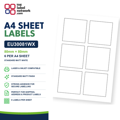 EU30081WX A4 Labels 80 x 80mm