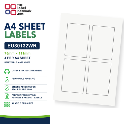 EU30132WR A4 Labels 75 x 111mm
