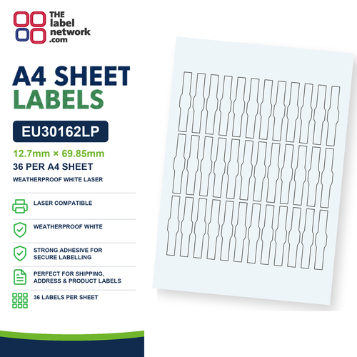 EU30162LP - 12.7mm x 69.85mm - 36 Labels per Sheet - Weatherproof White Laser
