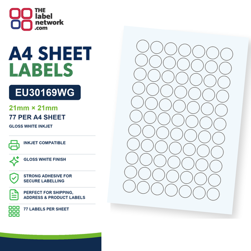 EU30169WG A4 Labels 21mm Circle