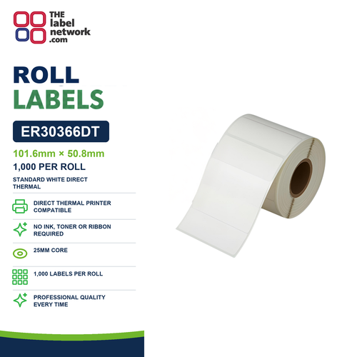 ER30366DT - 101.6mm x 50.8mm - 1,000 Labels per Roll - 25mm Core - Standard White Direct Thermal