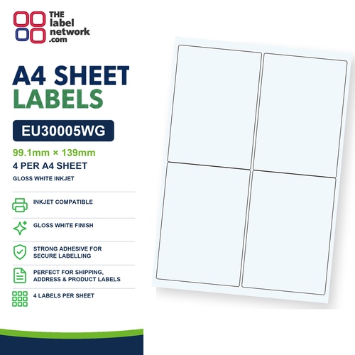 EU30005WG Gloss White Inkjet A4 Labels 99.1 x 139mm