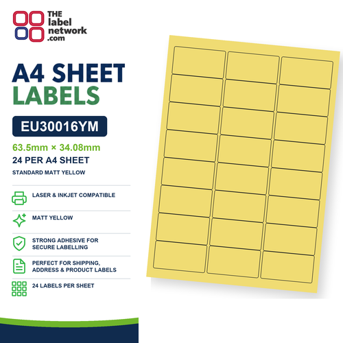 EU30016YM A4 Labels 63.5 x 33.9mm