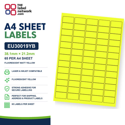 EU30019YB A4 Labels 38.1 x 21.2mm
