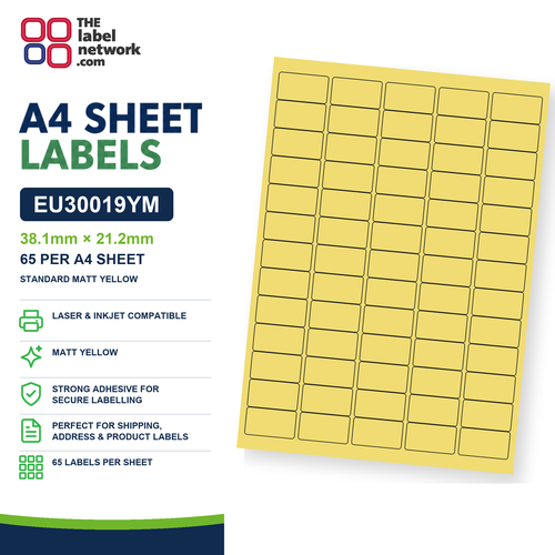 EU30019YM A4 Labels 38.1 x 21.2mm