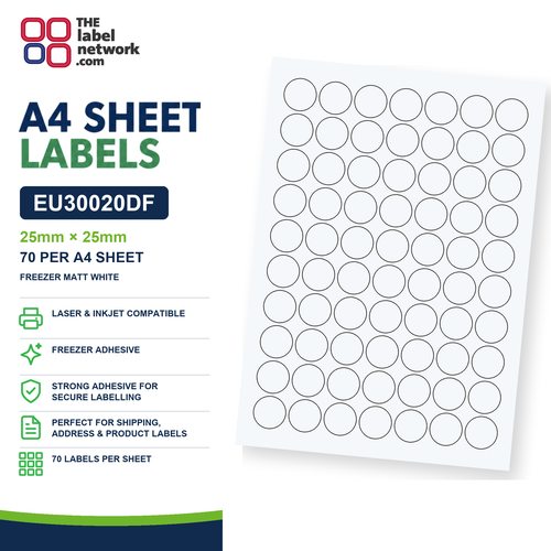 EU30020DF A4 Labels 25mm Circle