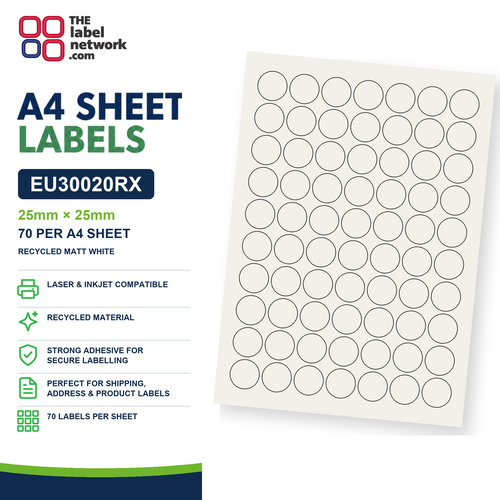 EU30020RX A4 Labels 25mm Circle