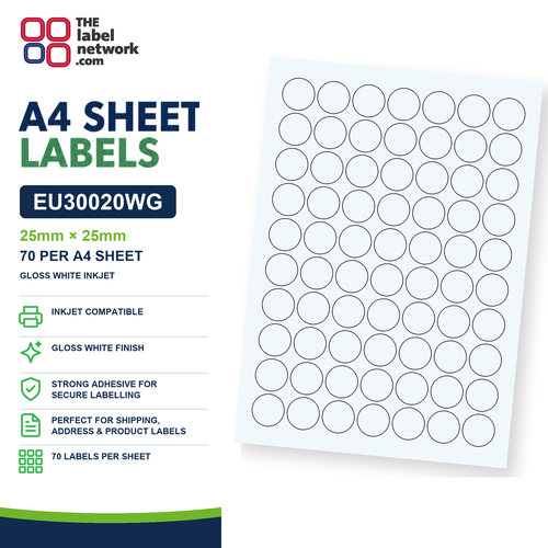 EU30020WG A4 Labels 25mm Circle