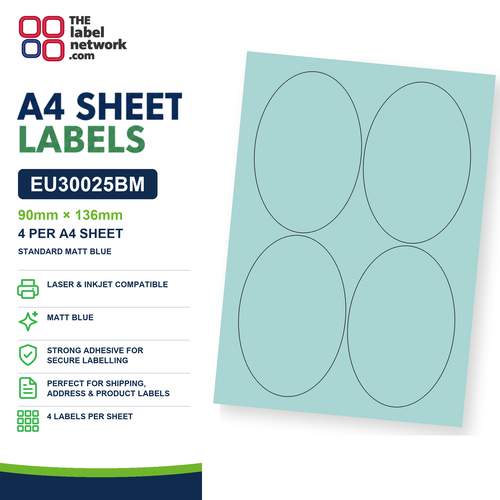 EU30025BM A4 Labels 90 x 136mm Oval