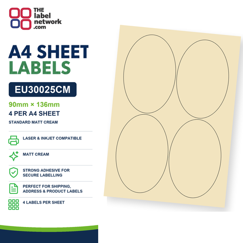 EU30025CM A4 Labels 90 x 136mm Oval