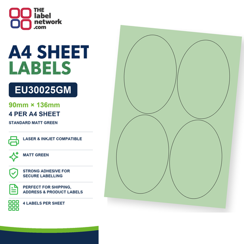 EU30025GM A4 Labels 90 x 136mm Oval