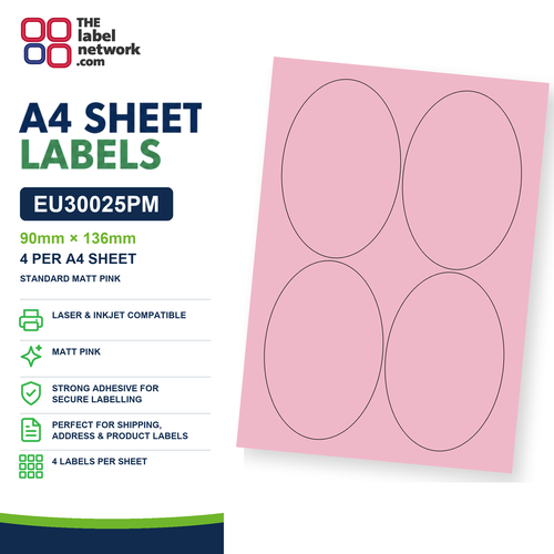 EU30025PM A4 Labels 90 x 136mm Oval