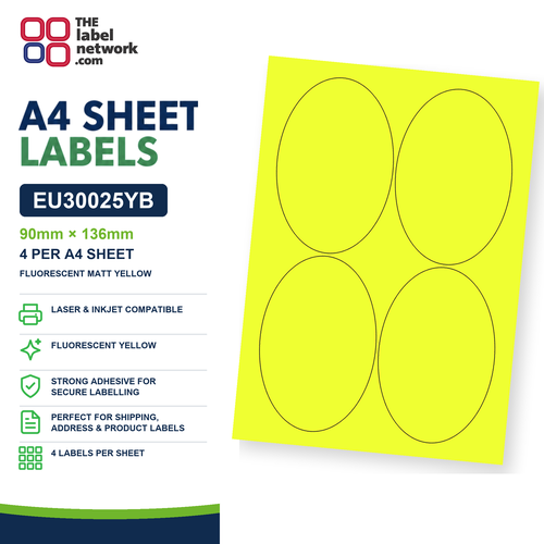 EU30025YB A4 Labels 90 x 136mm Oval