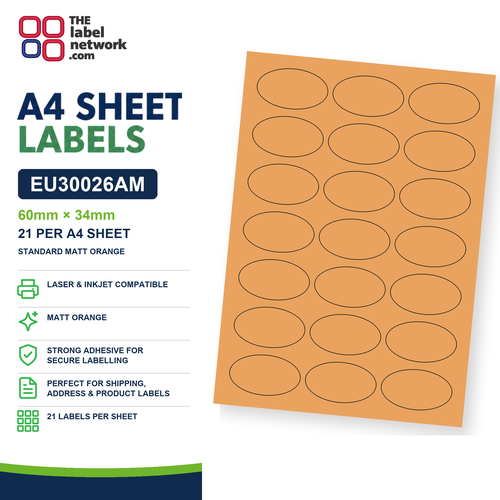 EU30026AM A4 Labels 60 x 34mm Oval