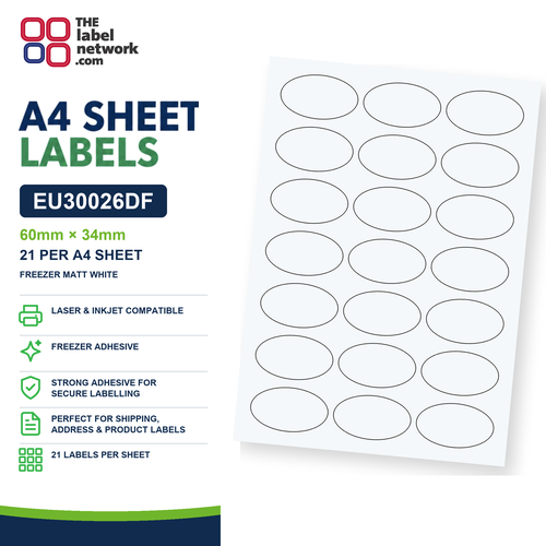 EU30026DF A4 Labels 60 x 34mm Oval