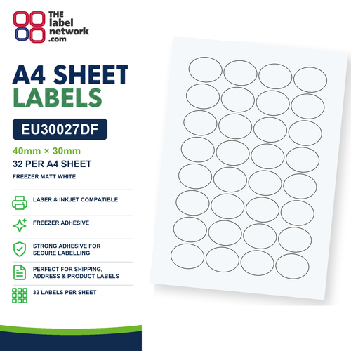 EU30027DF A4 Labels 40 x 30mm Oval