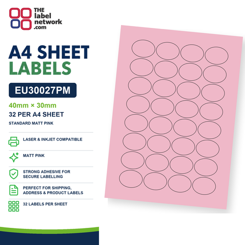 EU30027PM A4 Labels 40 x 30mm Oval