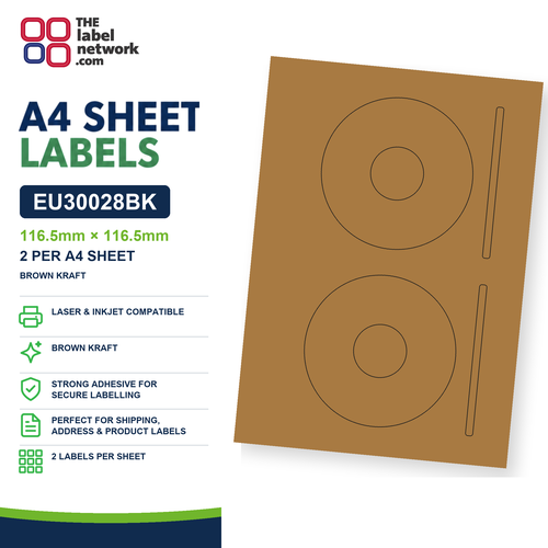 EU30028BK - 117mm Circle CD Labels - 2 Labels per Sheet - Brown Kraft