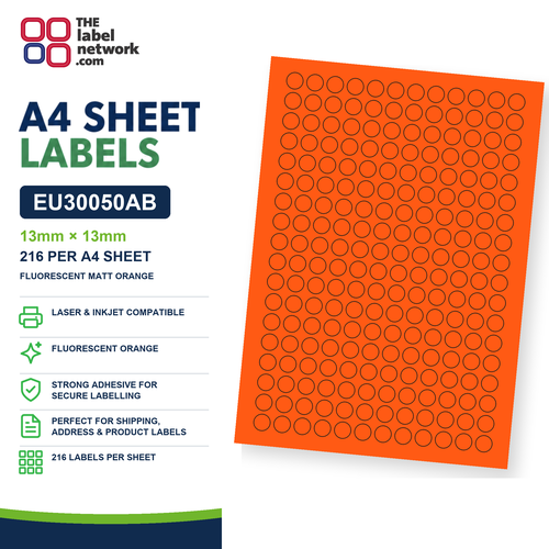 EU30050AB A4 Labels 13mm Circle