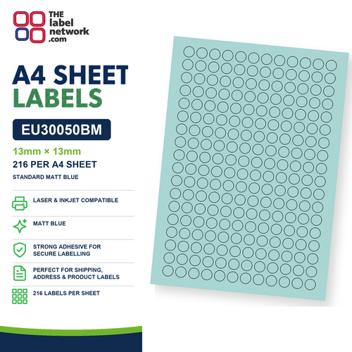 EU30050BM A4 Labels 13mm Circle