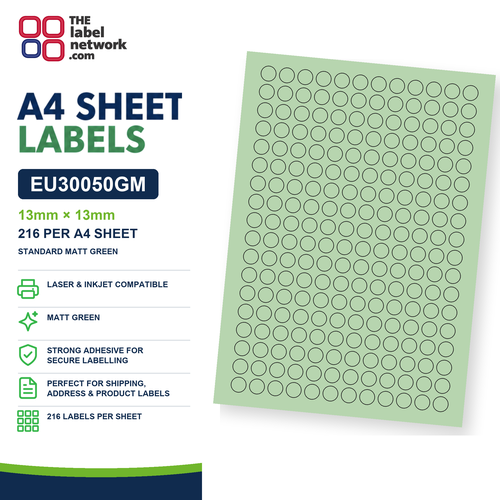 EU30050GM A4 Labels 13mm Circle