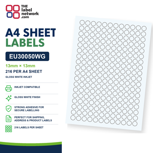 EU30050WG A4 Labels 13mm Circle