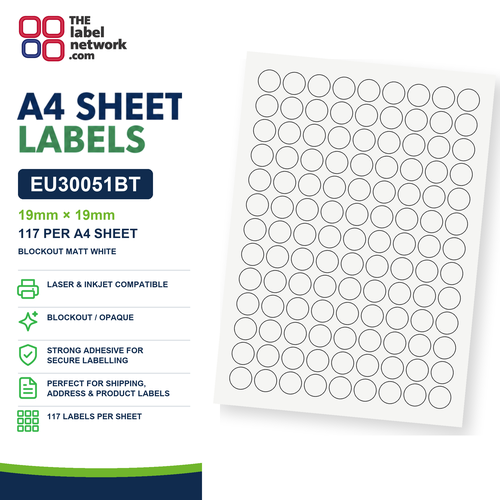 EU30051BT A4 Labels 19mm Circle