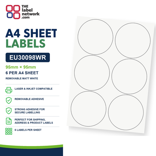 EU30098WR A4 Labels 95mm Circle