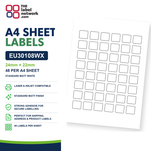 EU30108WX A4 Labels 24 x 22mm