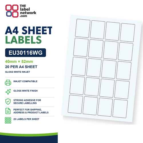 EU30116WG A4 Labels 40 x 52mm