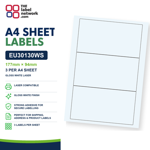 EU30130WS A4 Labels 177 x 94mm