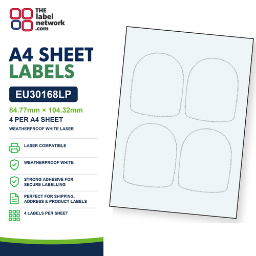 EU30168LP - 84.766mm x 104.321mm - 4 Labels per Sheet - Weatherproof White Laser
