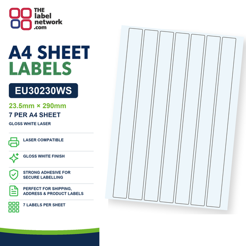 EU30230WS - 23.5mm x 290mm - 7 Labels per Sheet - Gloss White Laser